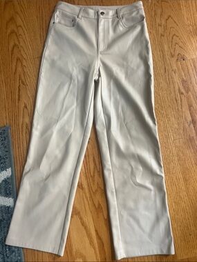 Cami NYC Hanie Straight-Leg Faux Leather Fall Vegan Pants in Beige Bone Size 4